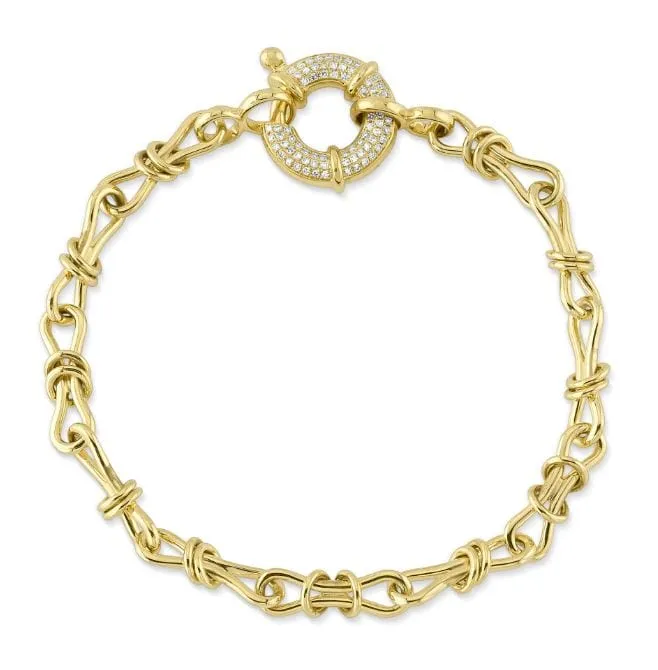 Shy Creation 14K Yellow Gold 0.18ctw Diamond Pave Clasp Link Bracelet