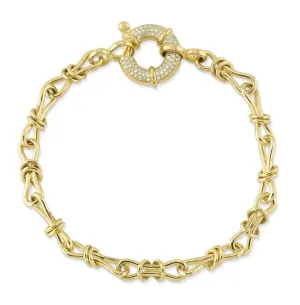 Shy Creation 14K Yellow Gold 0.18ctw Diamond Pave Clasp Link Bracelet