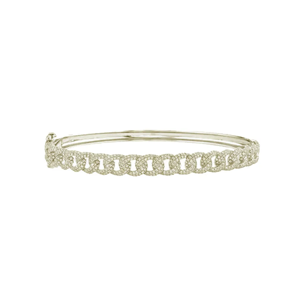 Shy Creation Diamond Pave Cuban Link Bangle Bracelet