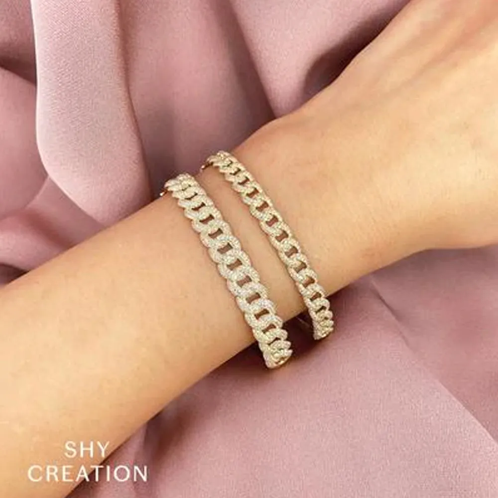 Shy Creation Diamond Pave Cuban Link Bangle Bracelet