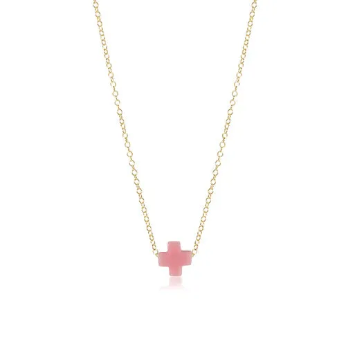 Signature Cross 16" Gold Necklace - Pink