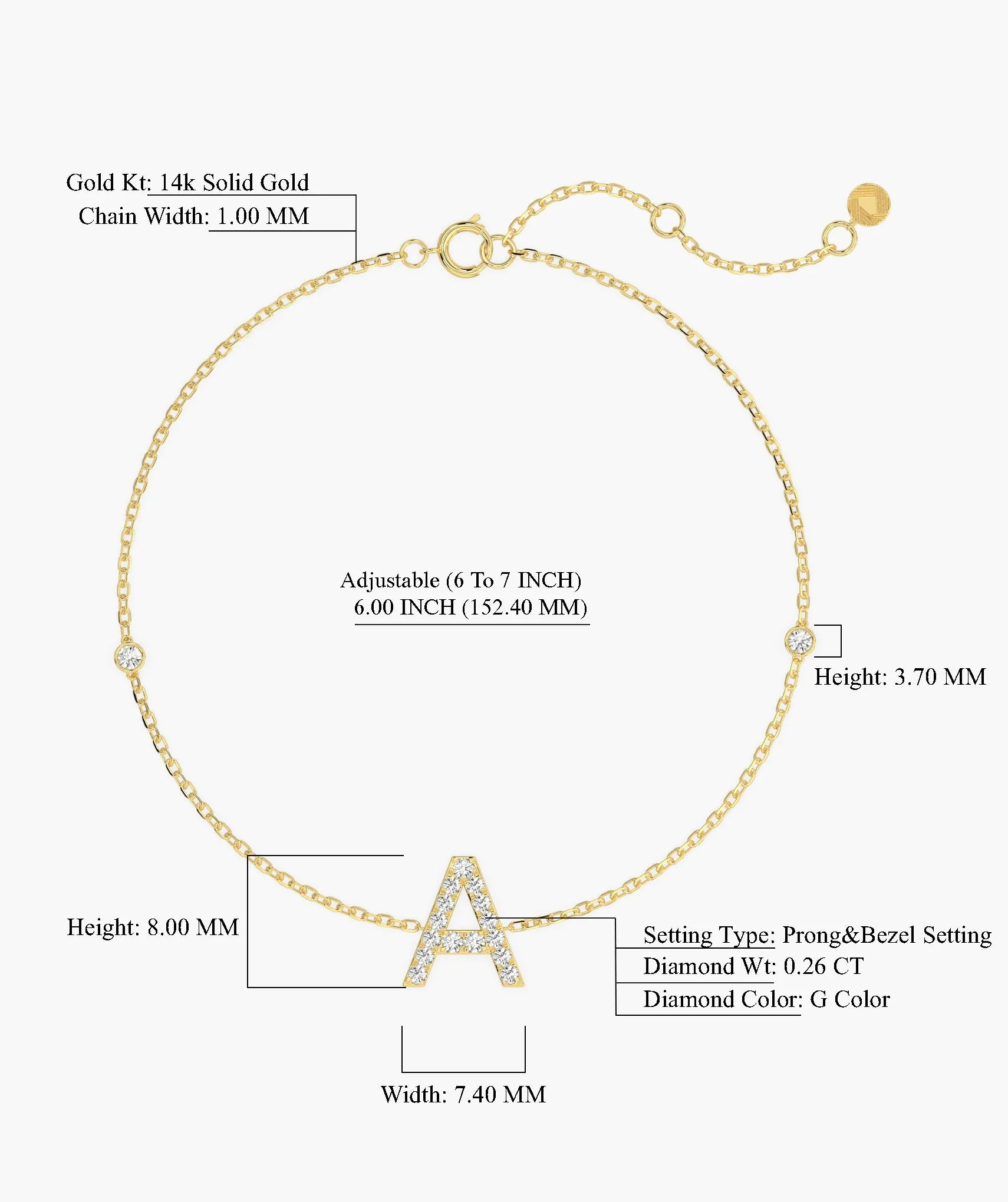 Signature Initial 'A' Diamond Bracelet