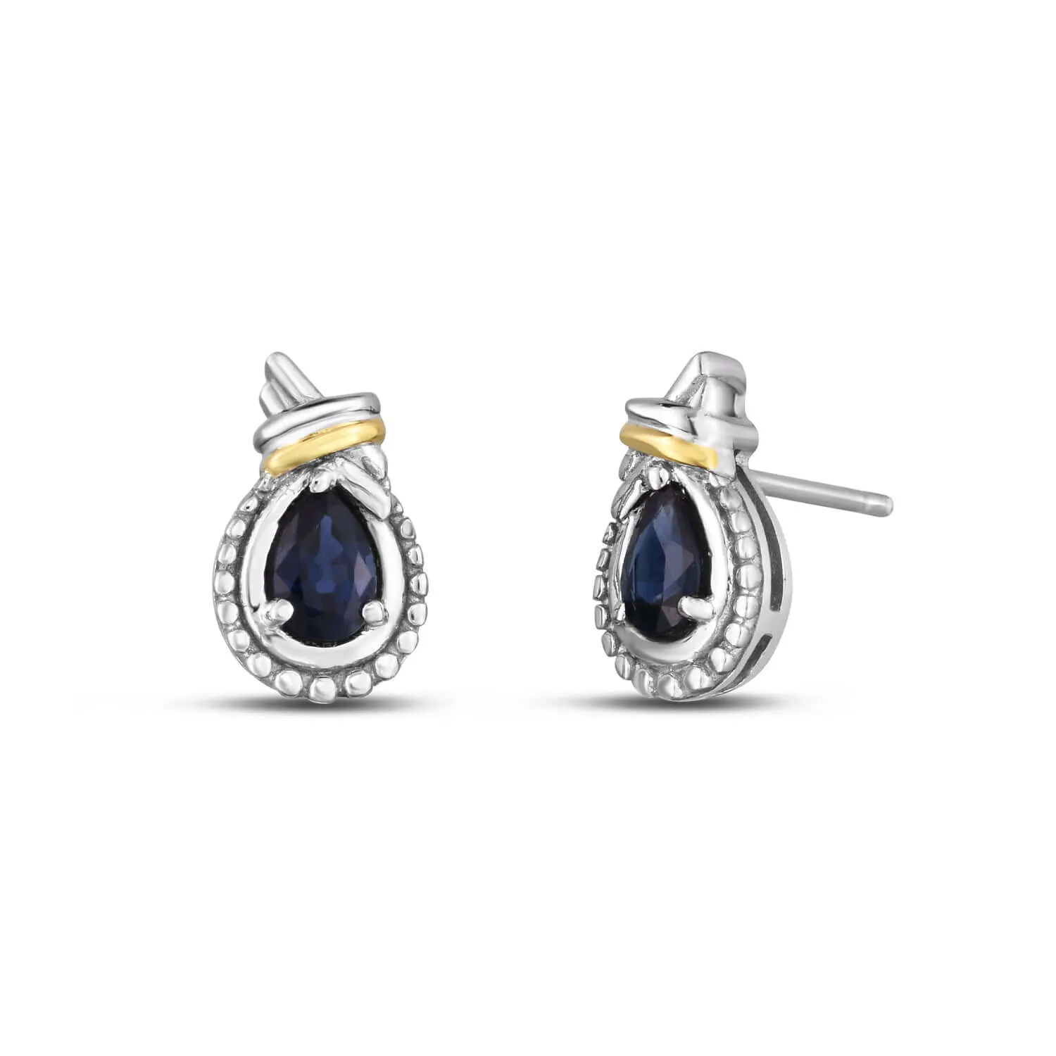 Silver & 18K Popcorn Love Knot Sapphire Earring