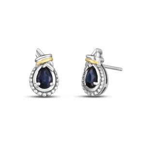 Silver & 18K Popcorn Love Knot Sapphire Earring
