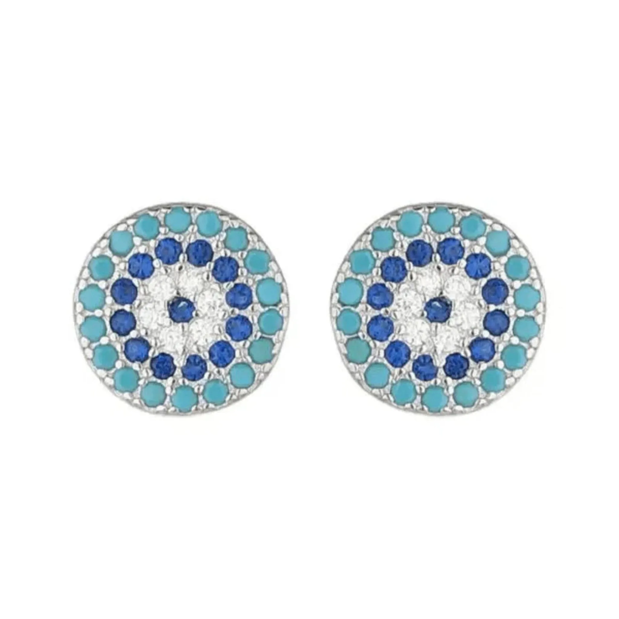 Silver Blue Round Studs Aquatic Sapphire White Gold Earring For Woman