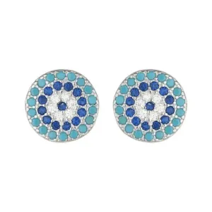 Silver Blue Round Studs Aquatic Sapphire White Gold Earring For Woman