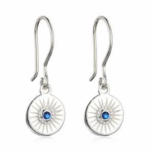 Silver Sapphire Blue Crystal Disc Drop Earrings