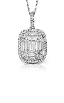 Simon G 18K White Gold Mosaic Cushion Halo Necklace