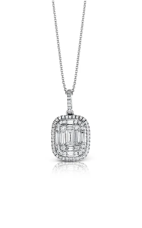 Simon G 18K White Gold Mosaic Cushion Halo Necklace