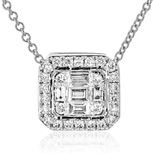 Simon G 18K White Gold Mosaic Diamond Halo Necklace
