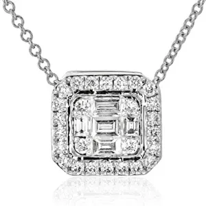 Simon G 18K White Gold Mosaic Diamond Halo Necklace