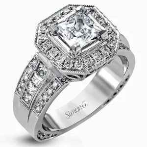Simon G. 18K White Gold "Princess Cut" Halo Engagement Ring