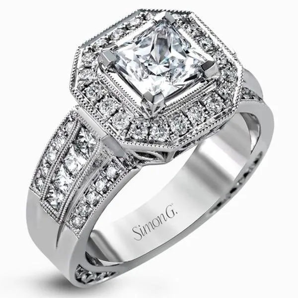 Simon G. 18K White Gold "Princess Cut" Halo Engagement Ring