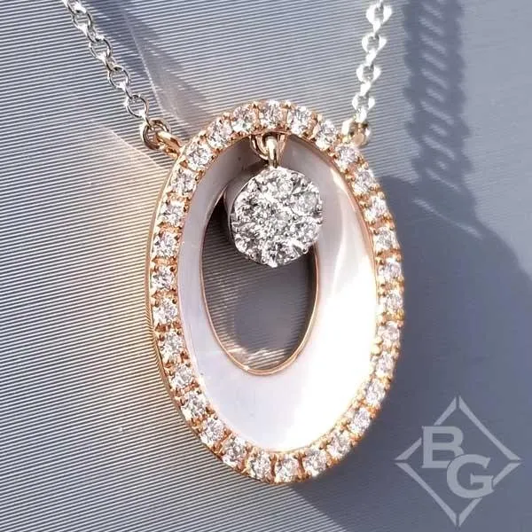 Simon G. Oval Shape White Enamel Contemporary Diamond Halo Pendant