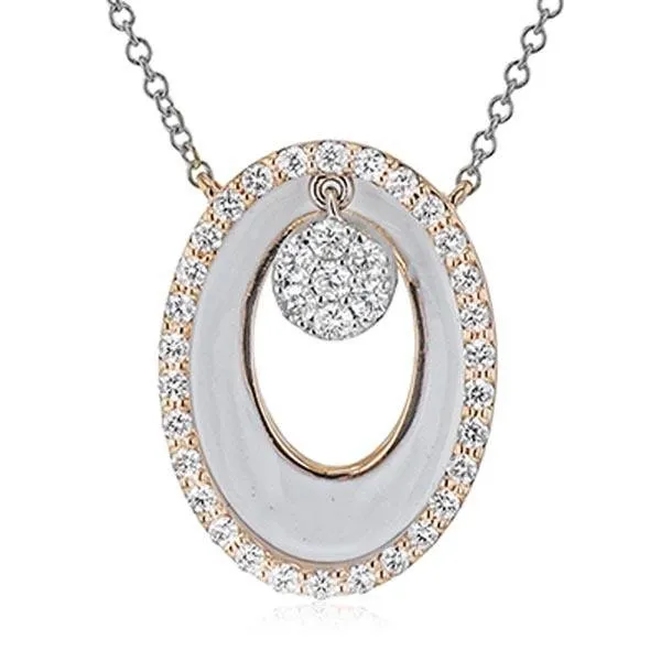 Simon G. Oval Shape White Enamel Contemporary Diamond Halo Pendant