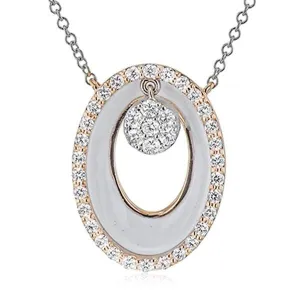 Simon G. Oval Shape White Enamel Contemporary Diamond Halo Pendant