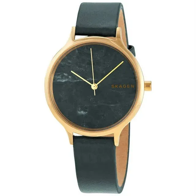 Skagen Anita Ladies Quartz Green Dial Green Leather Watch