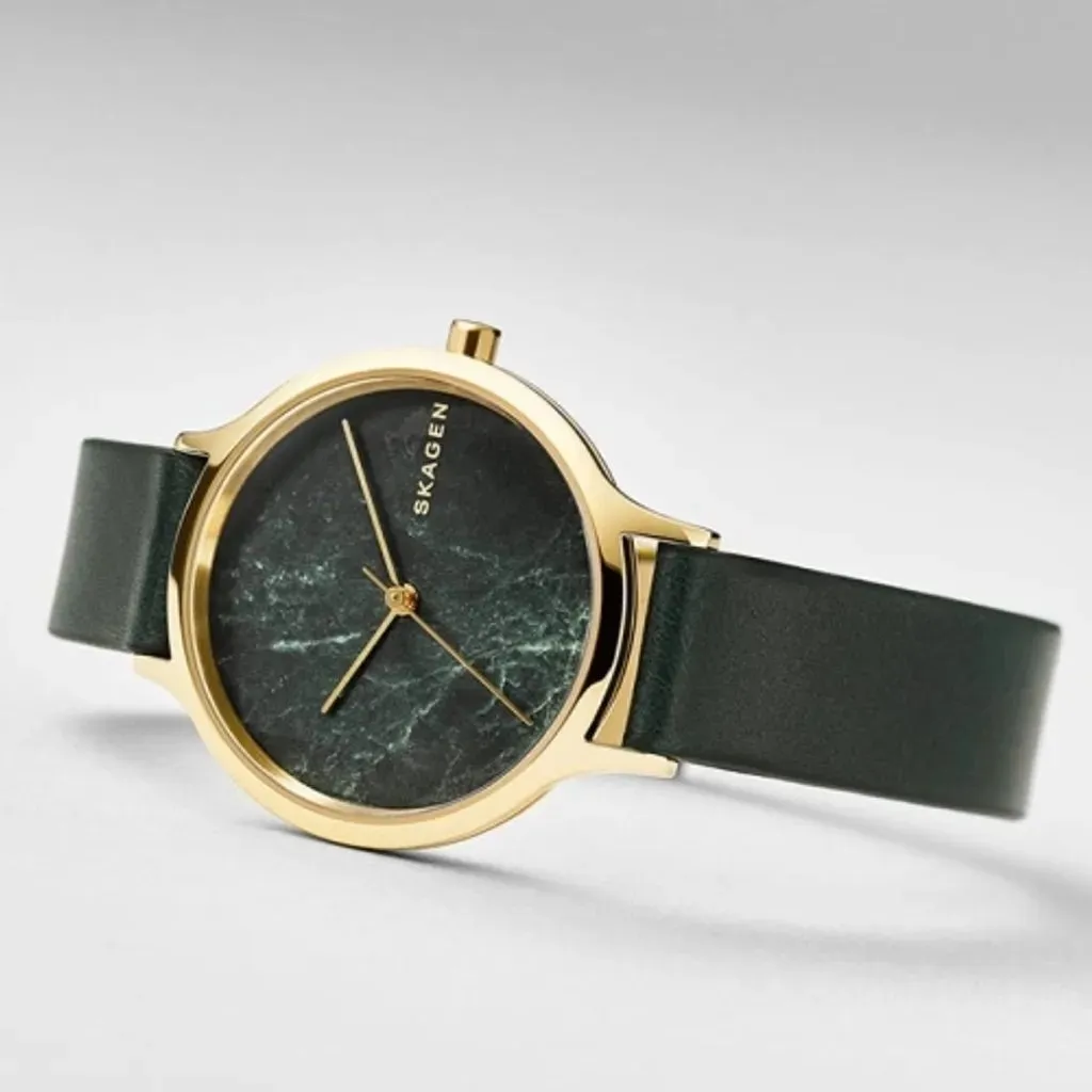Skagen Anita Ladies Quartz Green Dial Green Leather Watch