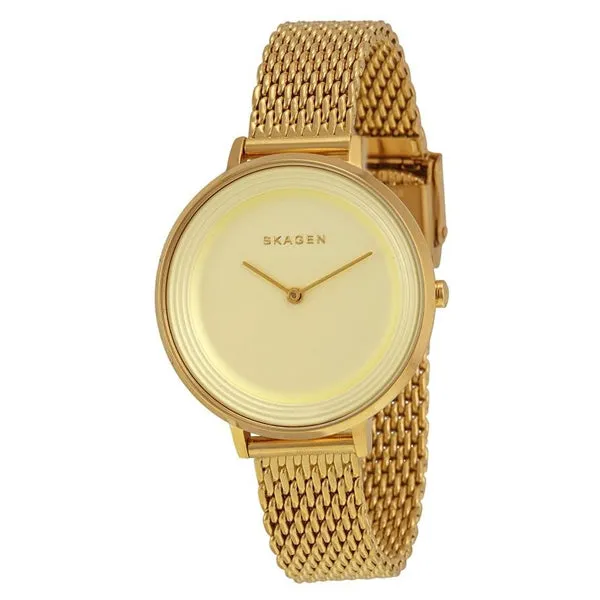 Skagen Ditte Gold Mesh Bracelet Gold Dial Quartz Watch for Ladies - SKW2333