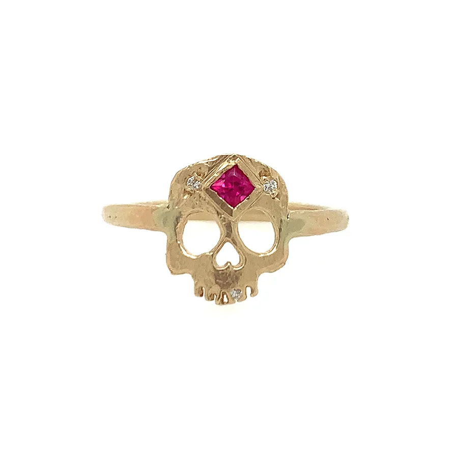 Skull   Princess Cut Ruby Ring