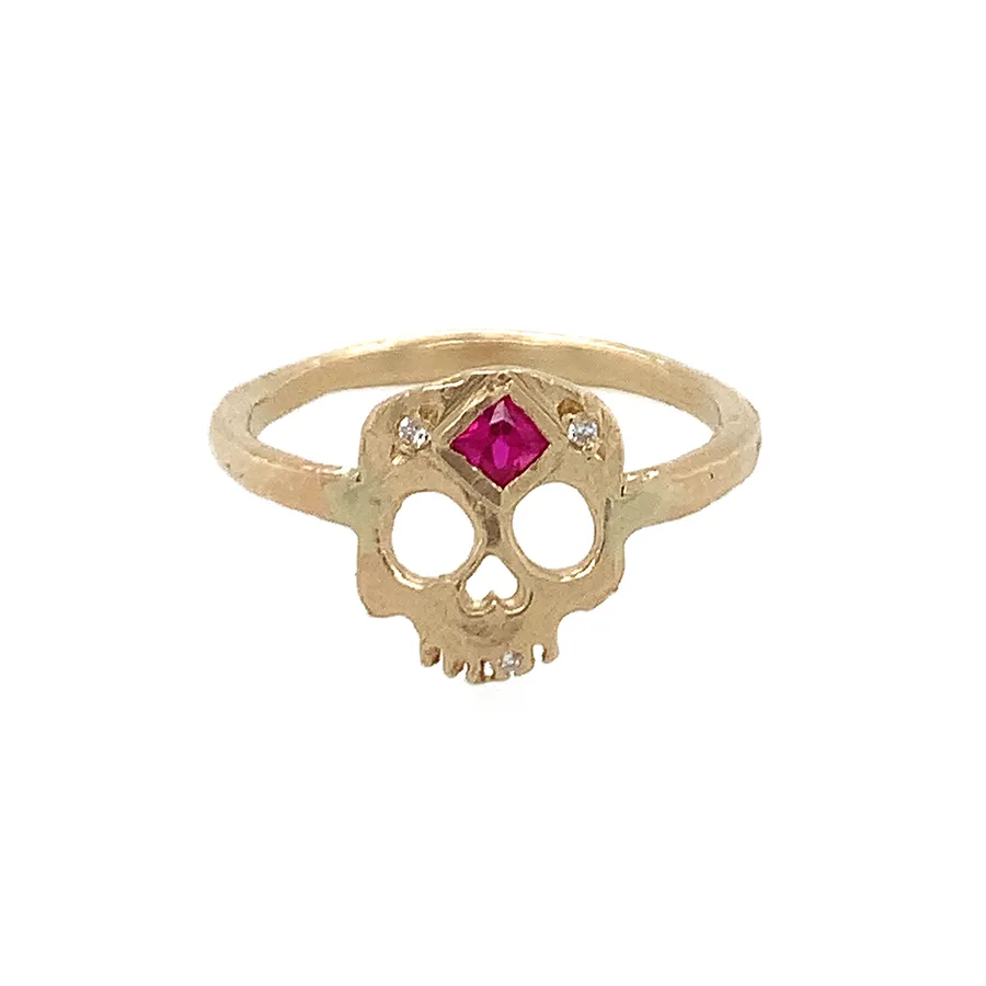 Skull   Princess Cut Ruby Ring