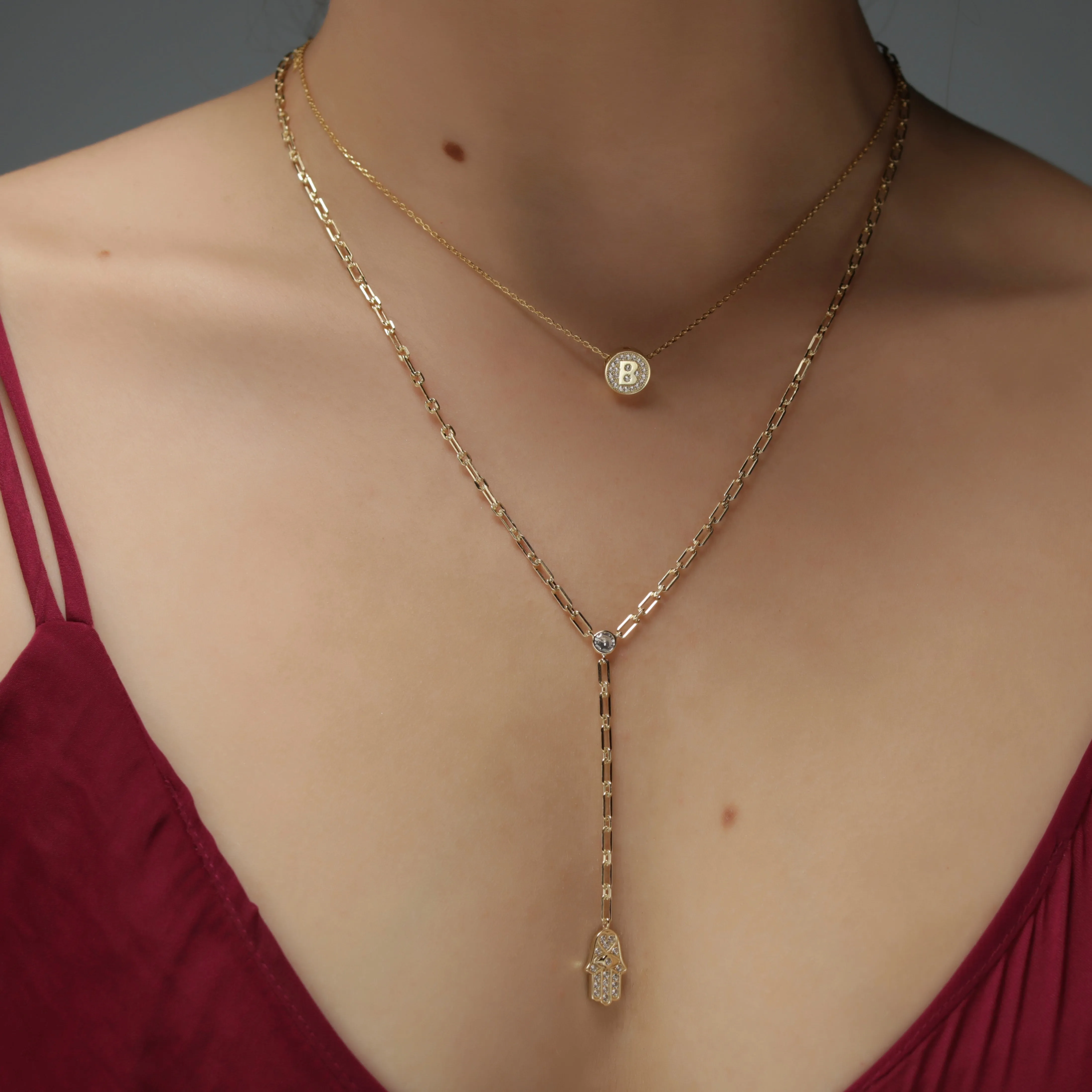 Small CZ Initial Letter Necklace (A-Z) - Gold or Silver
