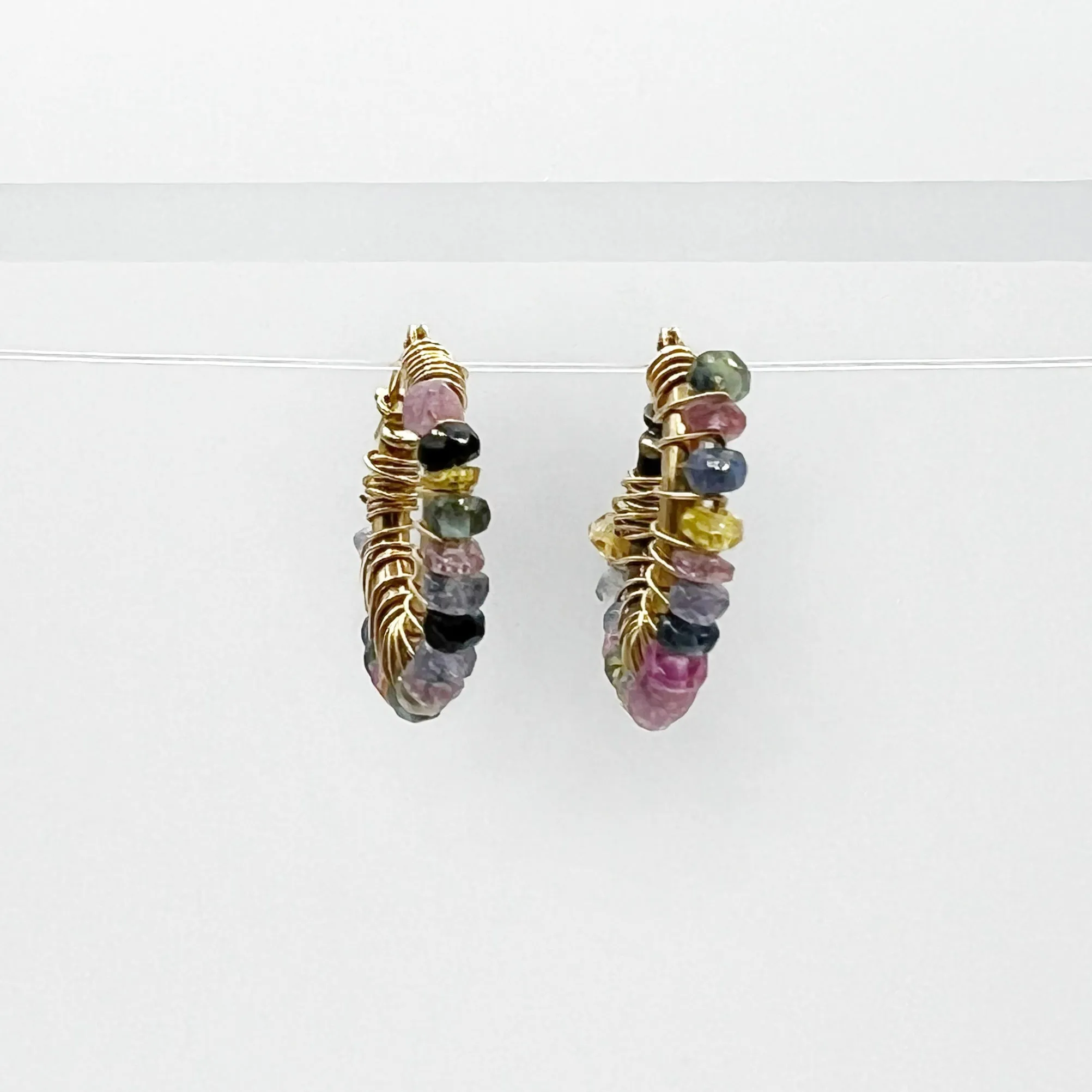 Small Hoop Earrings with Various Color and Shapes Sapphires