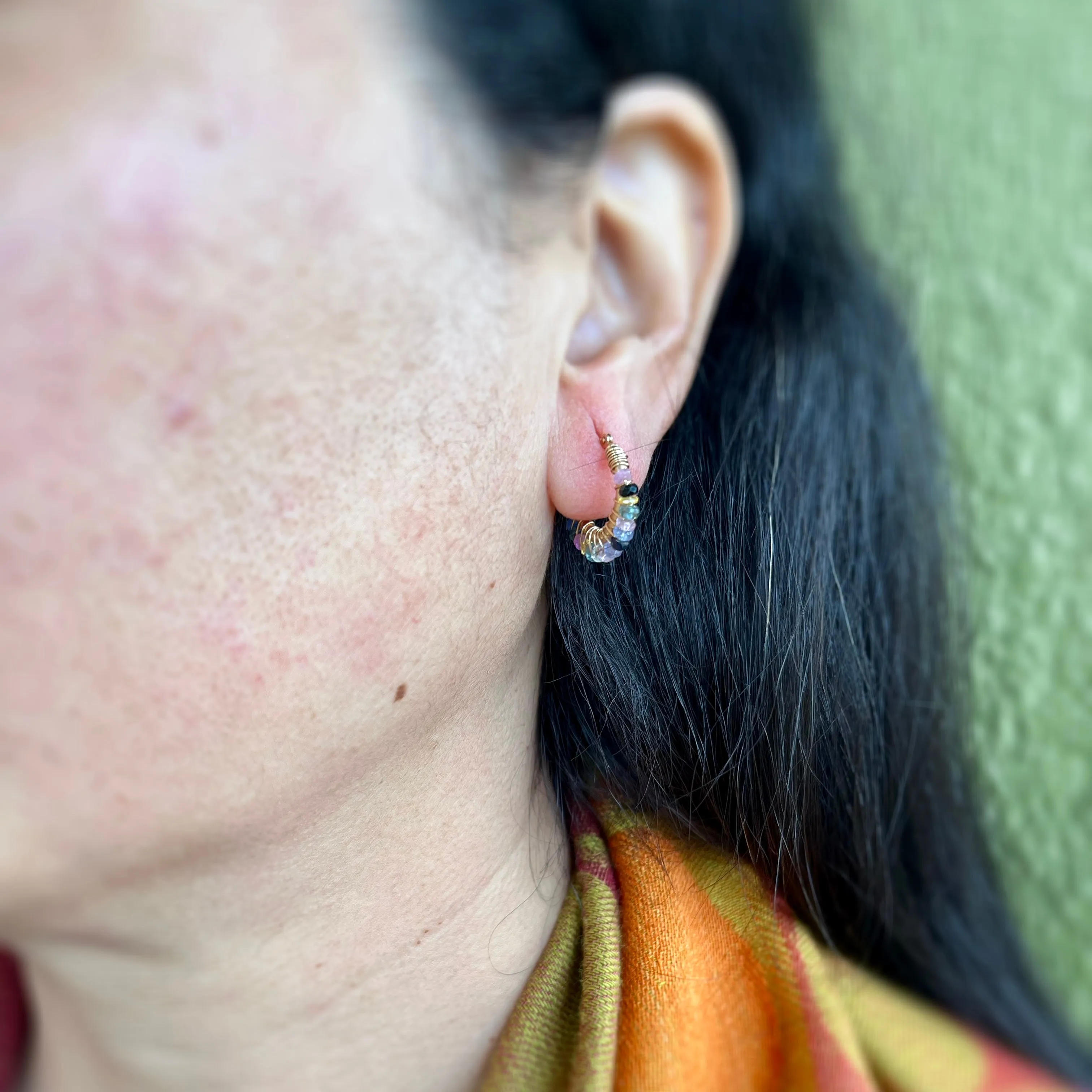 Small Hoop Earrings with Various Color and Shapes Sapphires