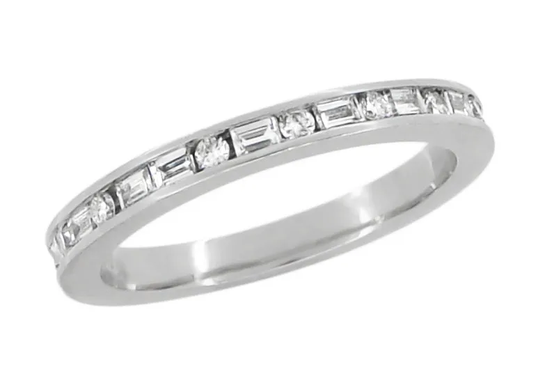 Sofie Estate Platinum Channel Set Baguette and Round Diamonds Eternity Wedding Band