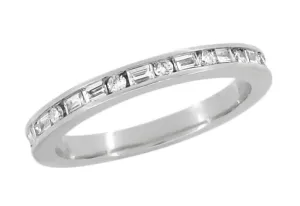 Sofie Estate Platinum Channel Set Baguette and Round Diamonds Eternity Wedding Band