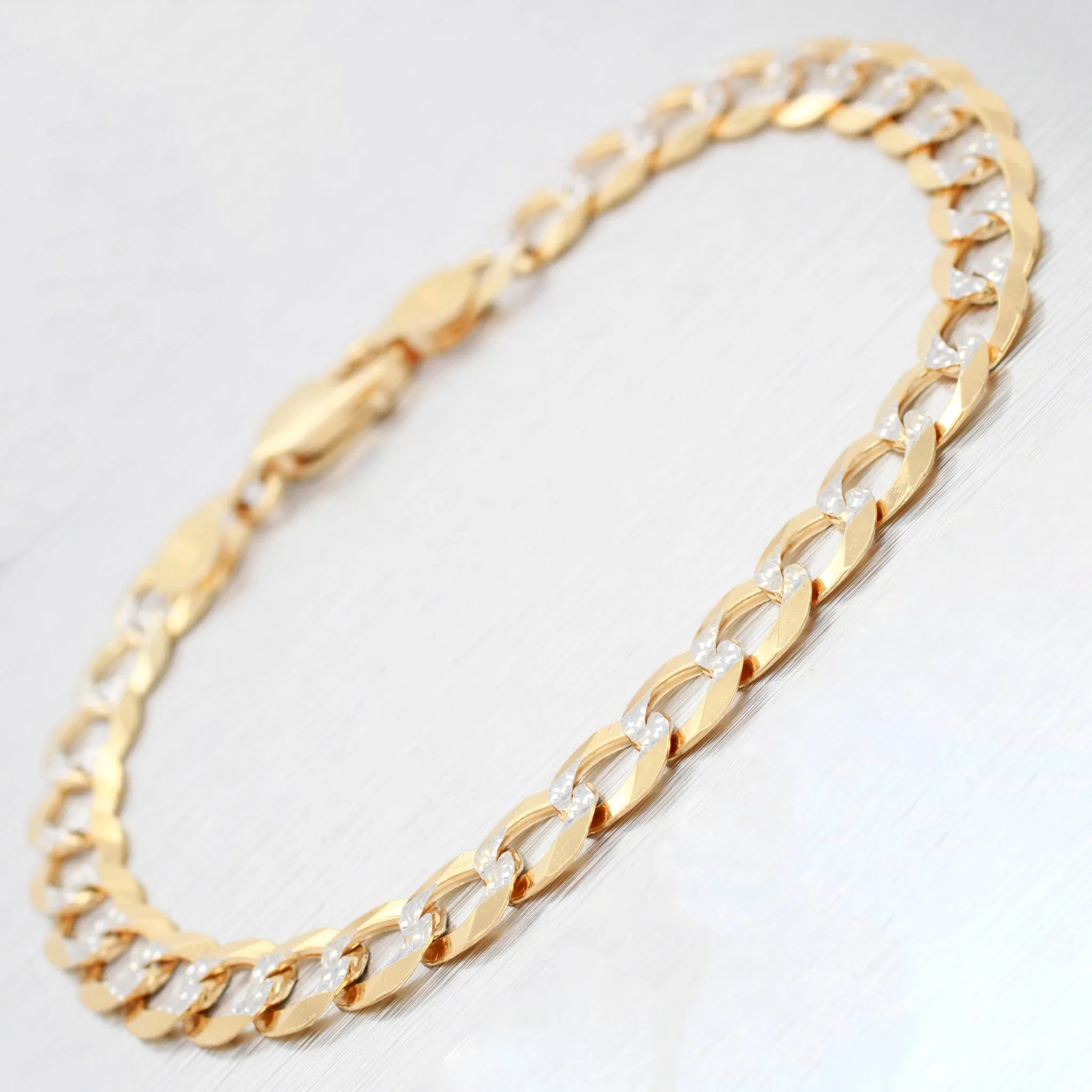 Solid 14k Yellow Gold Diamond-Cut Curb Link Chain Bracelet - 7.50"