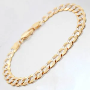 Solid 14k Yellow Gold Diamond-Cut Curb Link Chain Bracelet - 7.50"