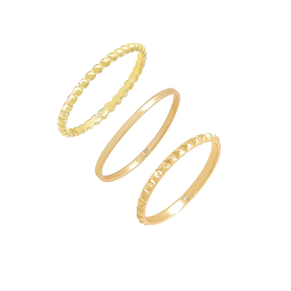 Solid Spike & Beaded Ring Combo Set