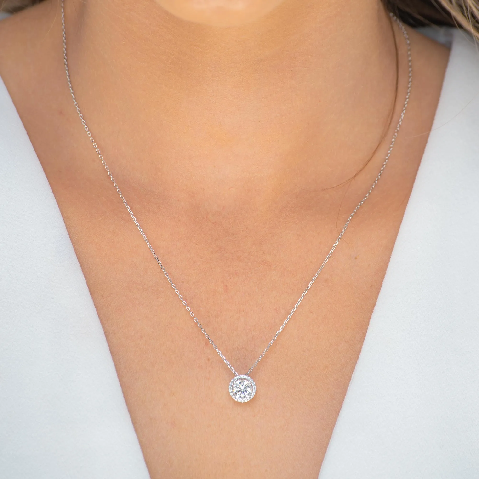 Solitaire Halo Moissanite Necklace 1 Carat