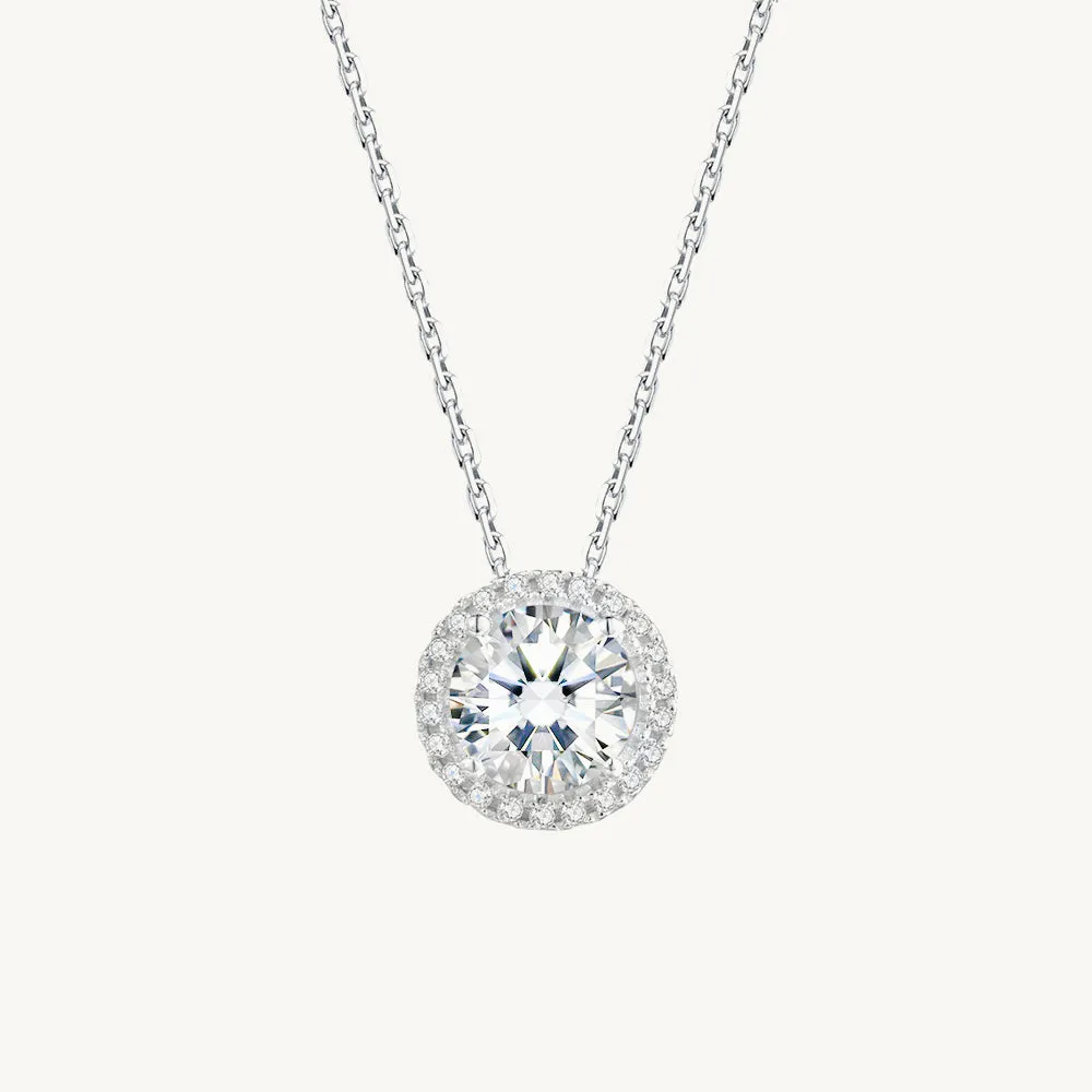 Solitaire Halo Moissanite Necklace 1 Carat