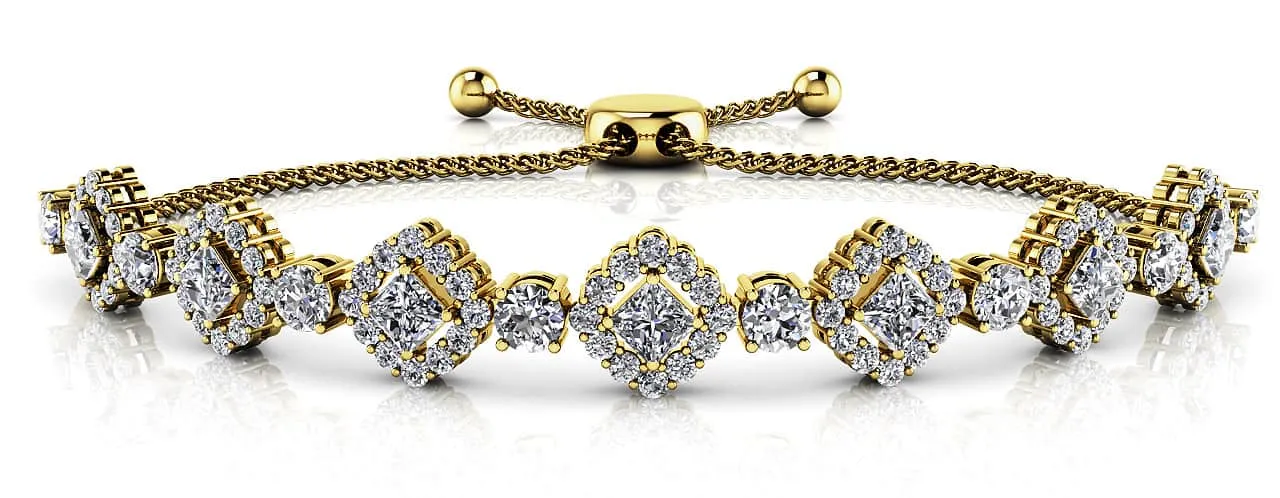 Square Link Adjustable Diamond Bracelet with 2.92 ct.(finished) 1.3mm, 3mm, 3.2mm