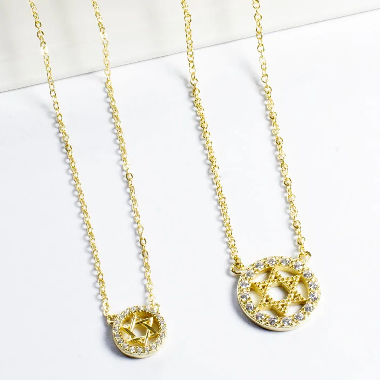 Star of David Halo Necklace - Gold or Silver