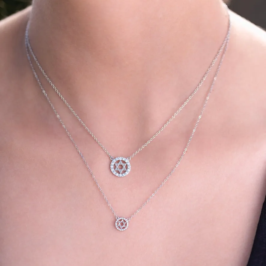 Star of David Halo Necklace - Gold or Silver