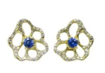 Stardust Flora Mini Stud Earrings in Blue Sapphire with Diamonds