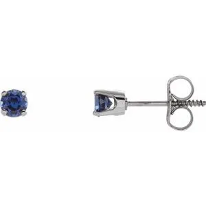 Sterling Silver 3 mm Round Imitation Blue Sapphire Youth Birthstone Earrings
