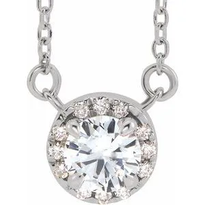 Sterling Silver 3.5 mm Natural White Sapphire & .03 CTW Natural Diamond 18" Necklace