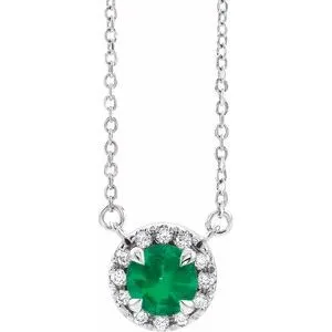 Sterling Silver 4 mm Lab-Grown Emerald & .05 CTW Natural Diamond 16" Necklace