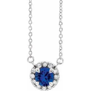 Sterling Silver 5 mm Lab-Grown Blue Sapphire & 1/10 CTW Natural Diamond 16" Necklace