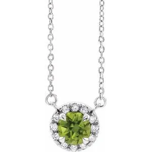 Sterling Silver 5 mm Natural Peridot & 1/10 CTW Natural Diamond 18" Necklace