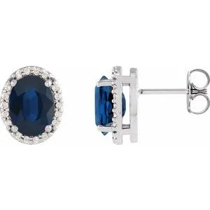 Sterling Silver 5x3 mm Lab-Grown Blue Sapphire & .04 CTW Natural Diamond Halo-Style Earring