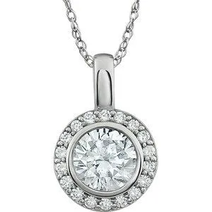 Sterling Silver 7 mm Round Cubic Zirconia Halo-Style 18" Necklace