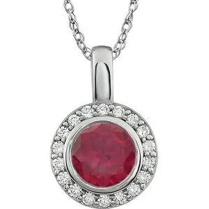 Sterling Silver 7 mm Round Red Cubic Zirconia Halo-Style 18" Necklace