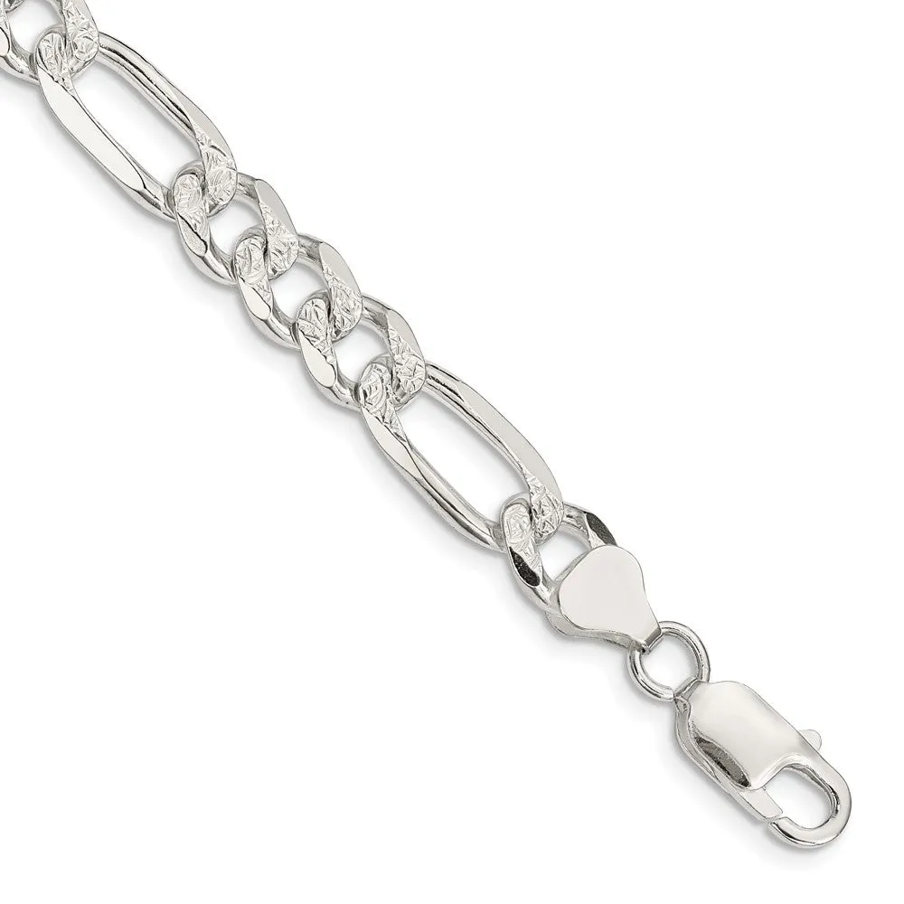 Sterling Silver 8mm Pav� Flat Figaro Chain