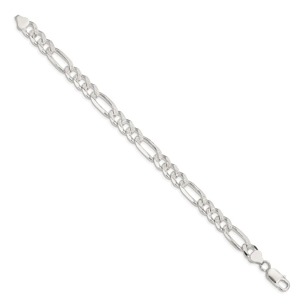 Sterling Silver 8mm Pav� Flat Figaro Chain