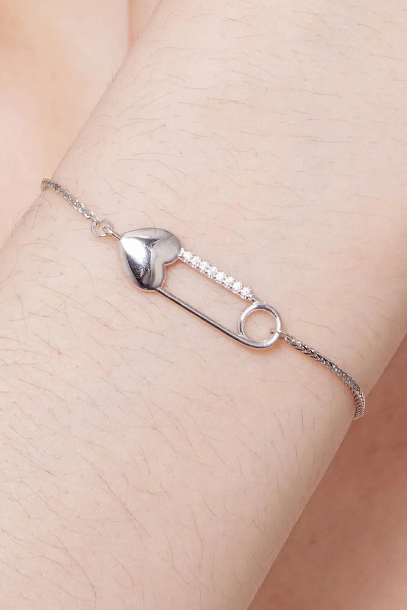 Sterling Silver Bracelet Chain with Heart Pin